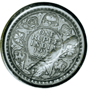one rupee coin – 1912 (british india) laminating error